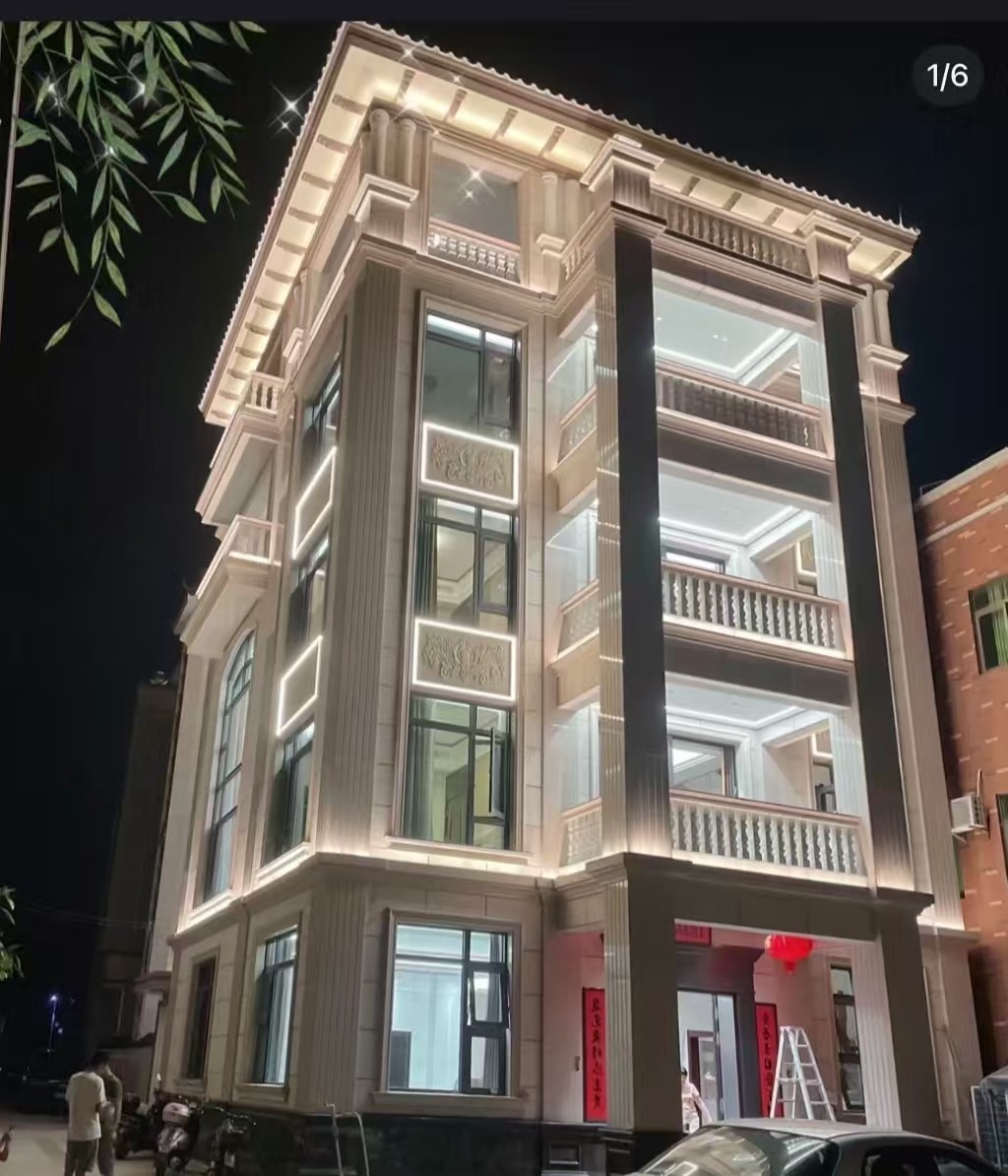 抚州 芝麻白花岗岩别墅外墙夜间效果