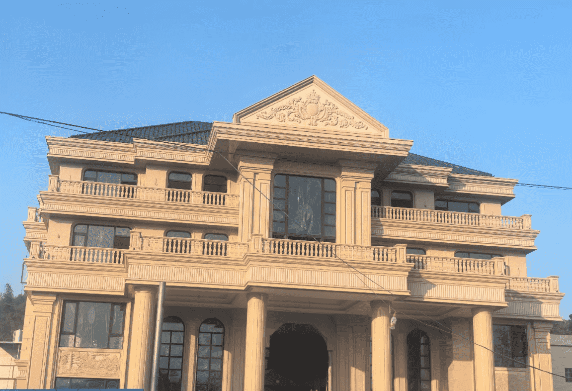 抚州黄金麻别墅外墙干挂石材效果示例