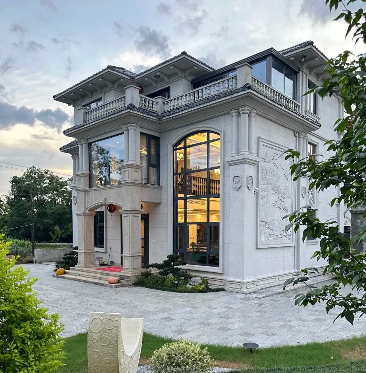 抚州 白麻花岗岩私人别墅干挂石材豪华定制