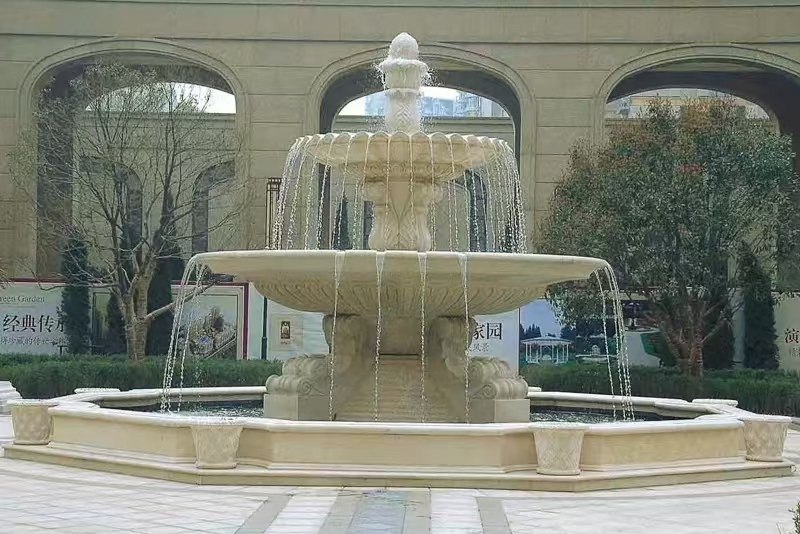 抚州 黄金麻花岗岩异型加工——户外庭院石雕流水喷泉